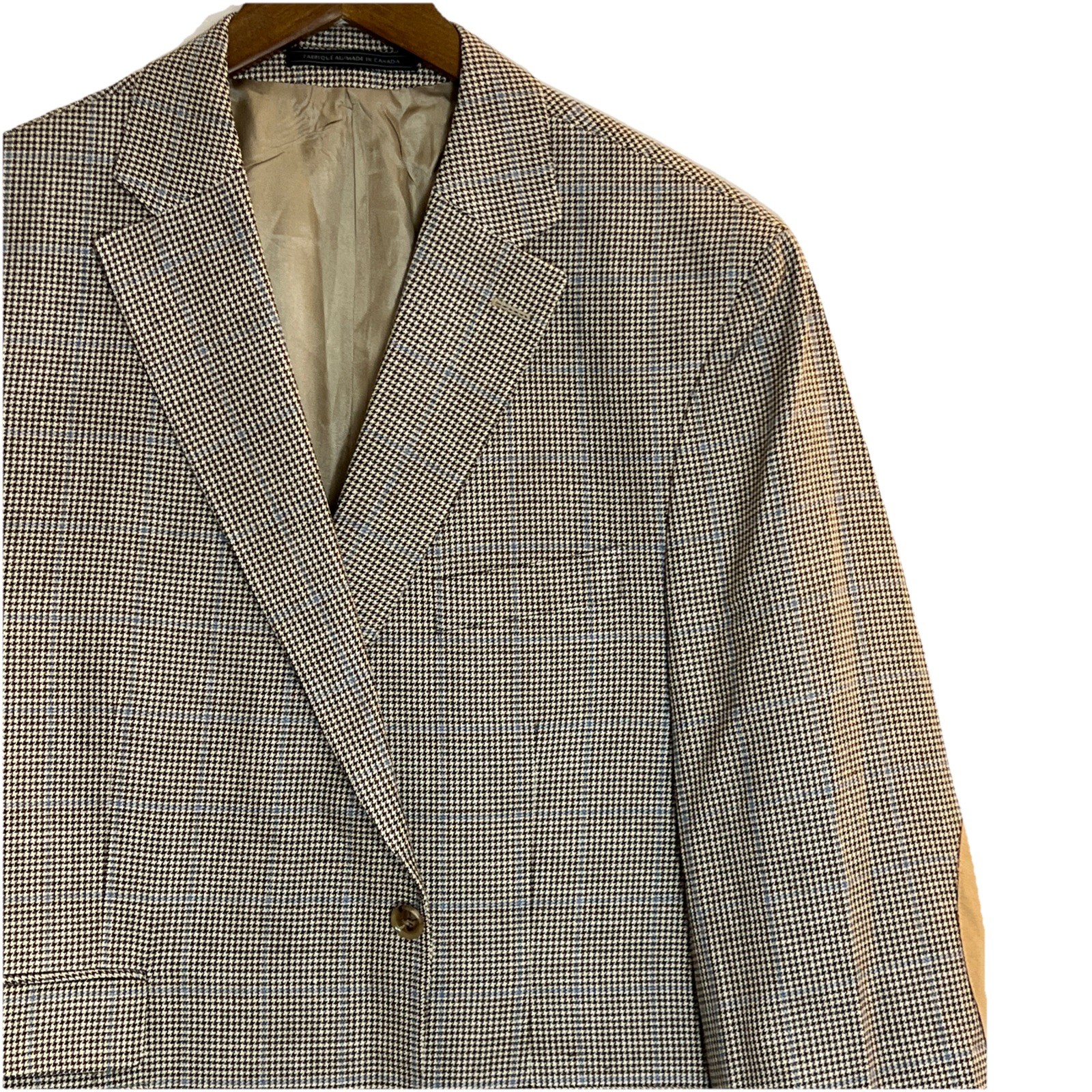 Men’s Sportscoat Size 46R Brown Plaid Suit Jacket Blazer Elbow Pads S. Cohen