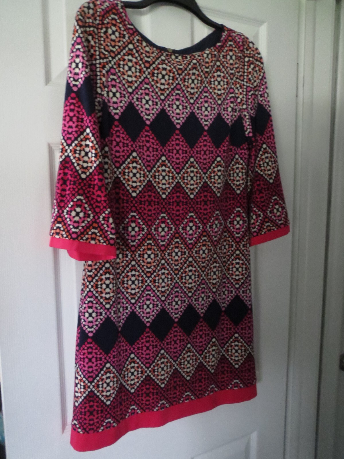 Eliza J Pink~Blue~White Geometric Boho Sheath Dress, Sz 6