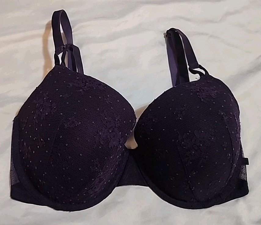 Victorias Secret Lined Demi Bra 34DDD Purple Lace Velvet Multiway Straps R1