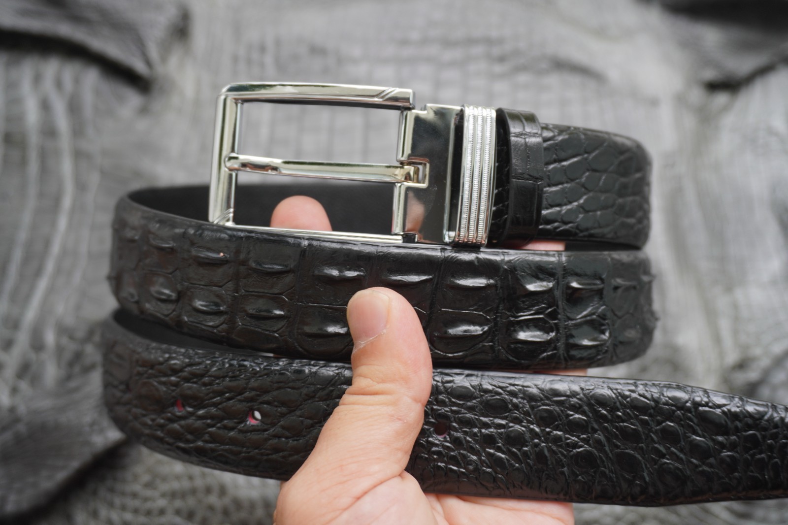 W 1.5 inch – Black Genuine CROCODILE Hornback LEATHER Skin Men’s Belt #E56