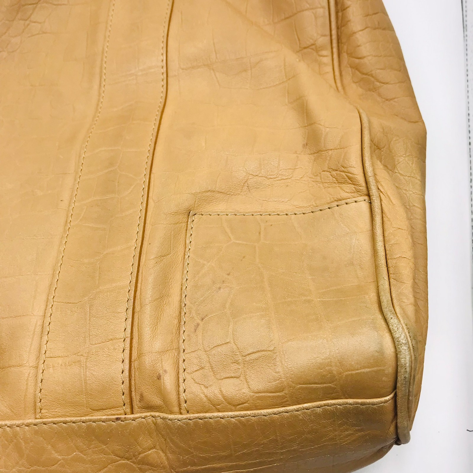 Falor Tan Leather Tote Bag Made In Italy with Woven Handles Embossed Snakeskin