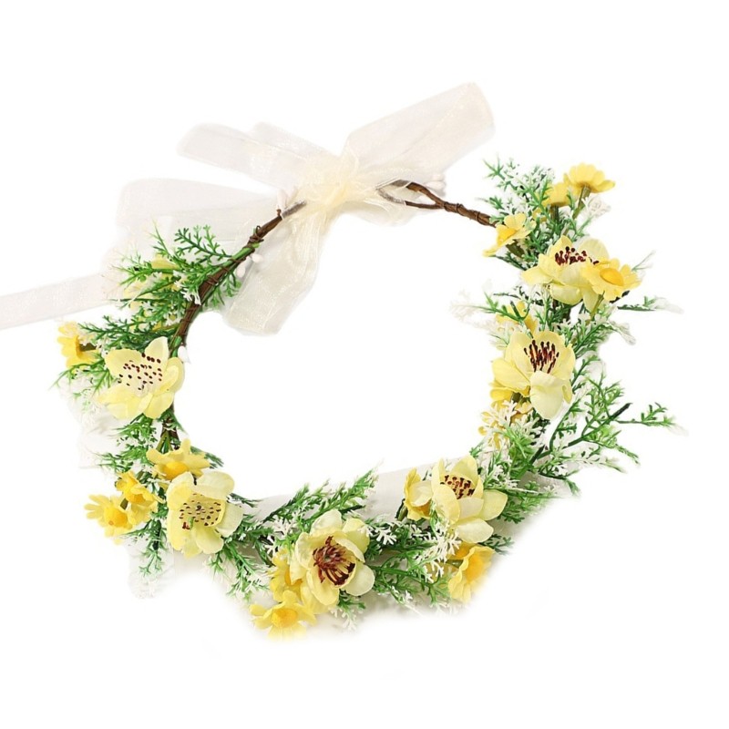 Bohemian Daisy Floral Headbands Fabric Plastic Grass Ribbon Hair Accessory For