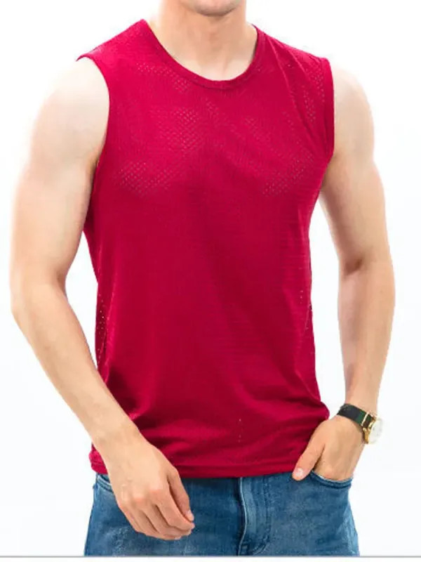 Men’s Vests Casual Male U Collor Sleeveless Breathable Thin Loose Hollow Out.