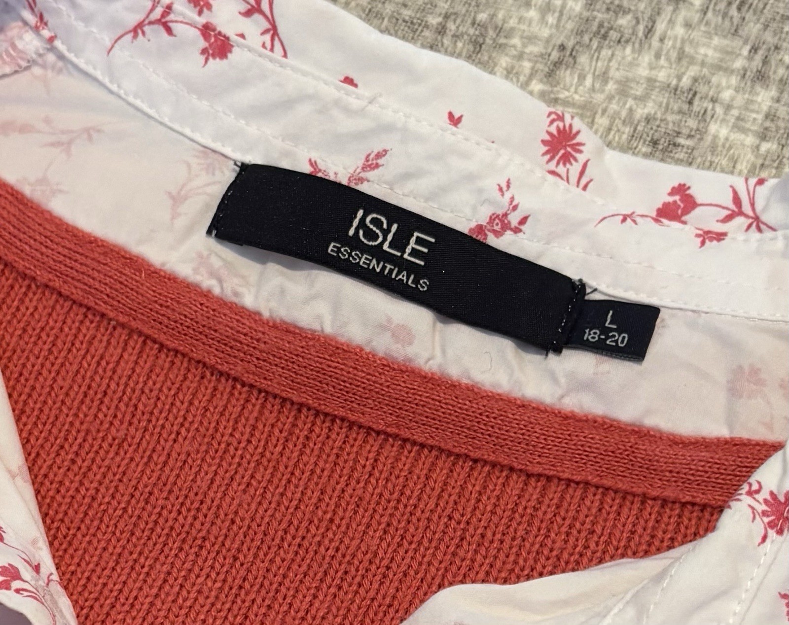 Isle Essentials Cable Knit Sweater With Shirt Collar (Coral/Salmon Pink) L 18-20