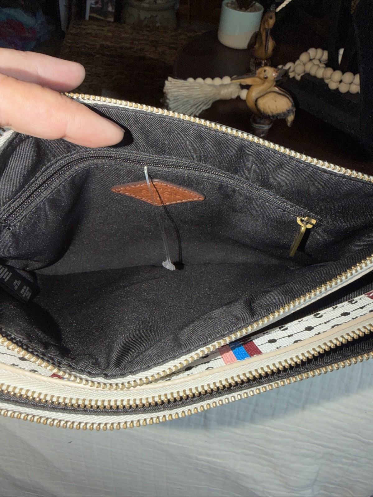 Fossil ZB7417102 Devon Crossbody Ecru Multi Stripe Purse Clutch Crossbody