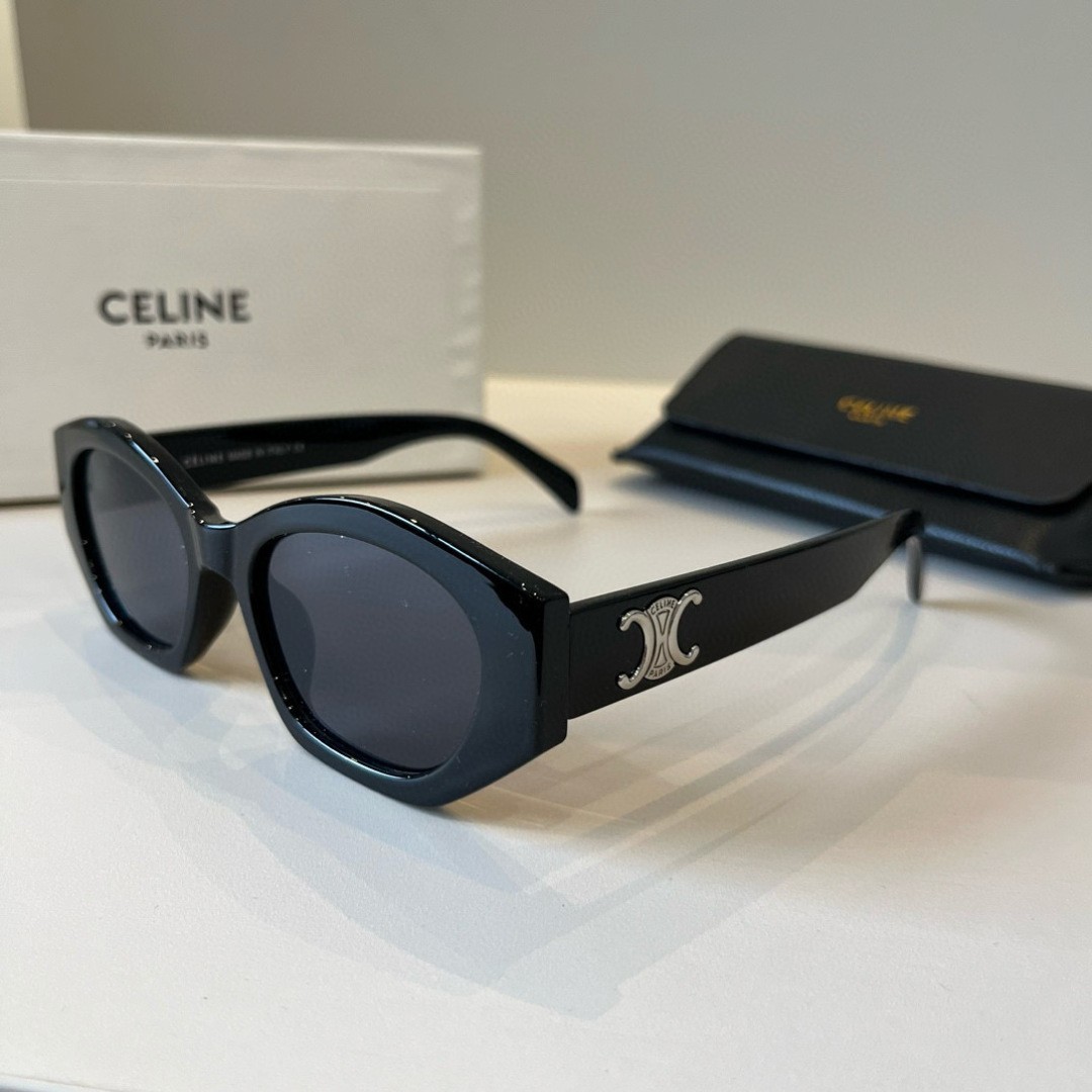 Celine CL40308U Silver Logo Black Cat Eye Sunglasses 55-18-145