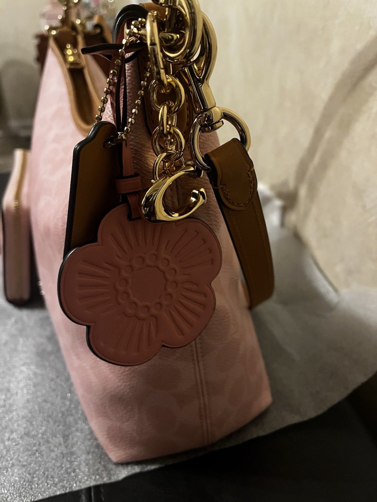 Coach Powder Pink Signature Logo Shoulder Bag w/ Charm &Coach Powder Pink Wallet