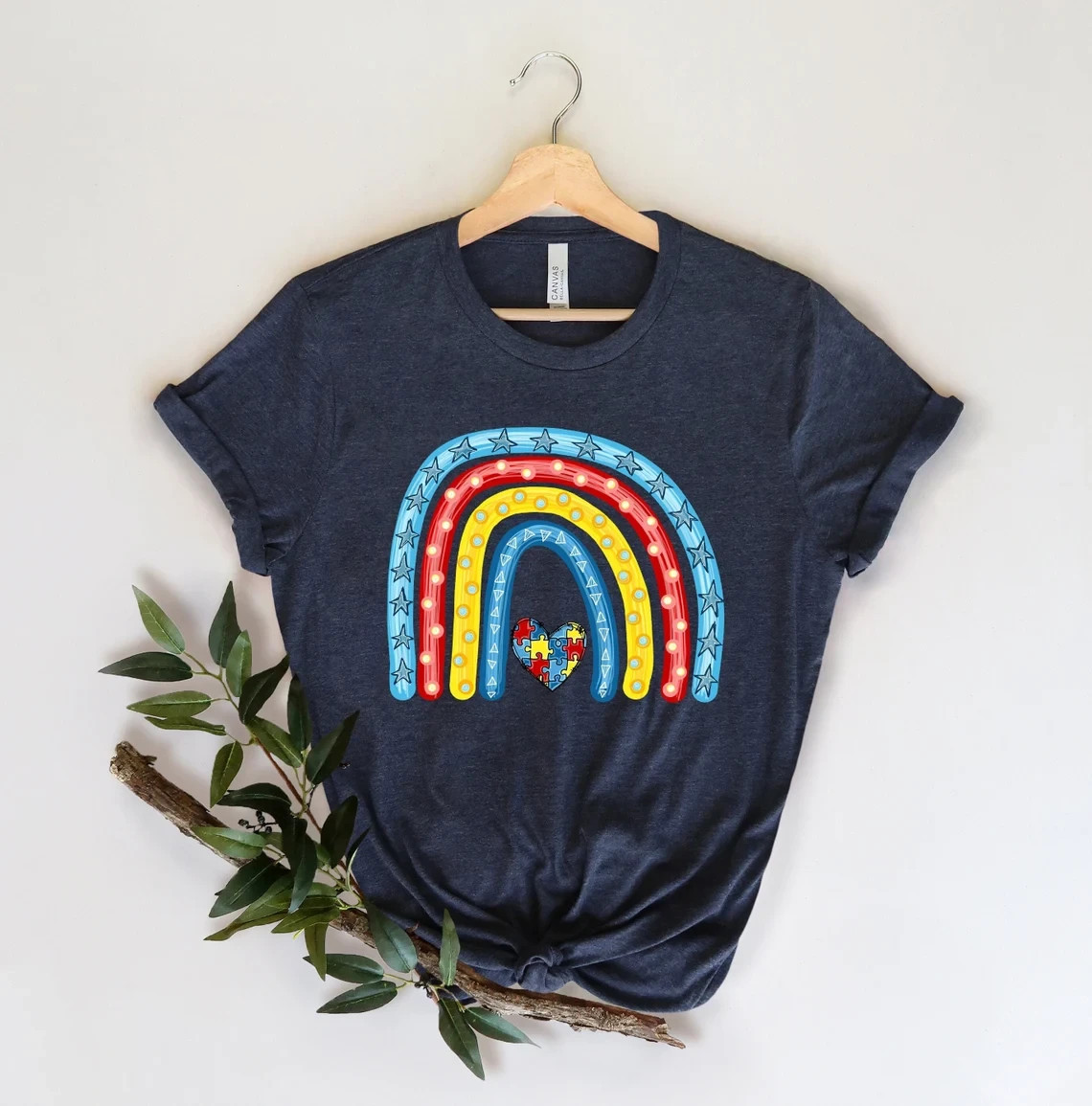 Autism Awareness Shirt Rainbow Heart Puzzle Piece Support Tee Support Shirt