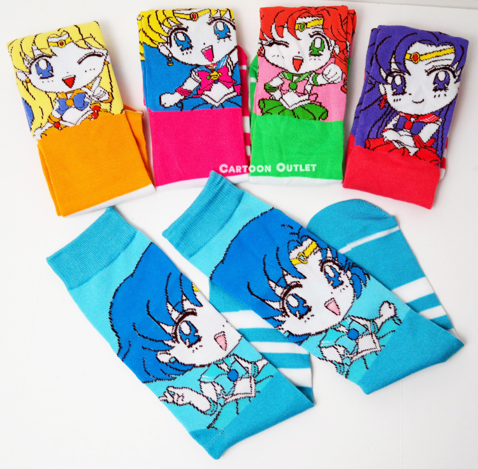 Sailor Moon 5 Pair Crew Socks Stripped Birthday Gift Fits Shoe Size 8 – 12 New