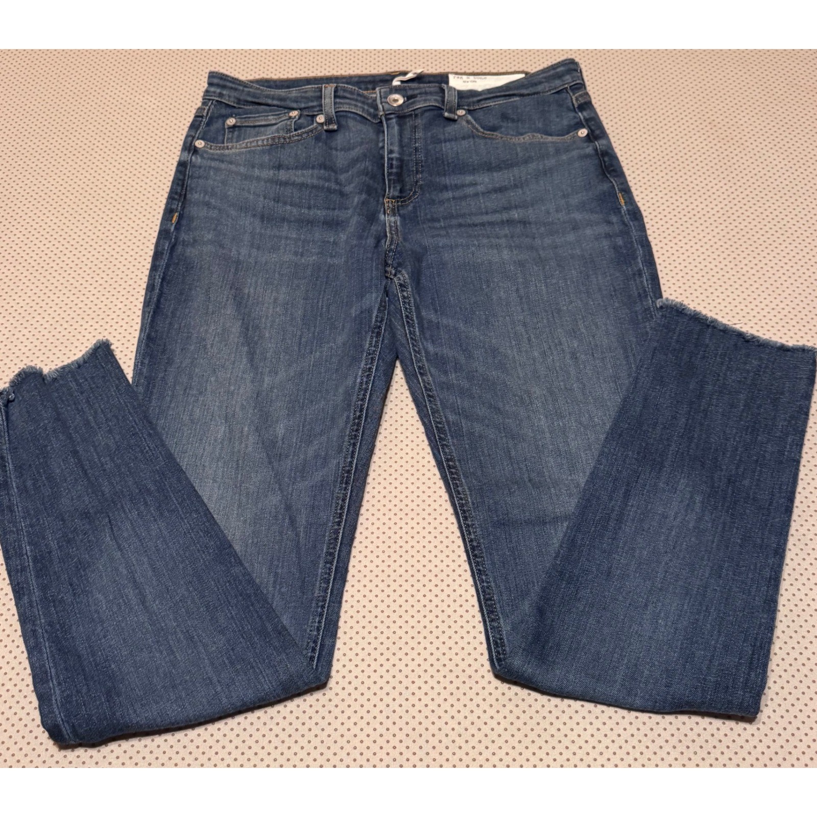 Rag & Bone Cate Stretchy Mid-Rise Skinny Jeans Blue Raw Hem Women’s Size 29