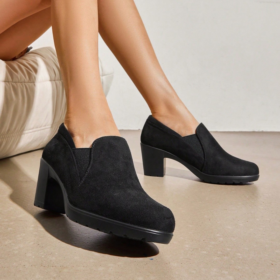 Women Dress Pump Shoes Low Chunky Block Heel Slip On Work Office Business Shoes~