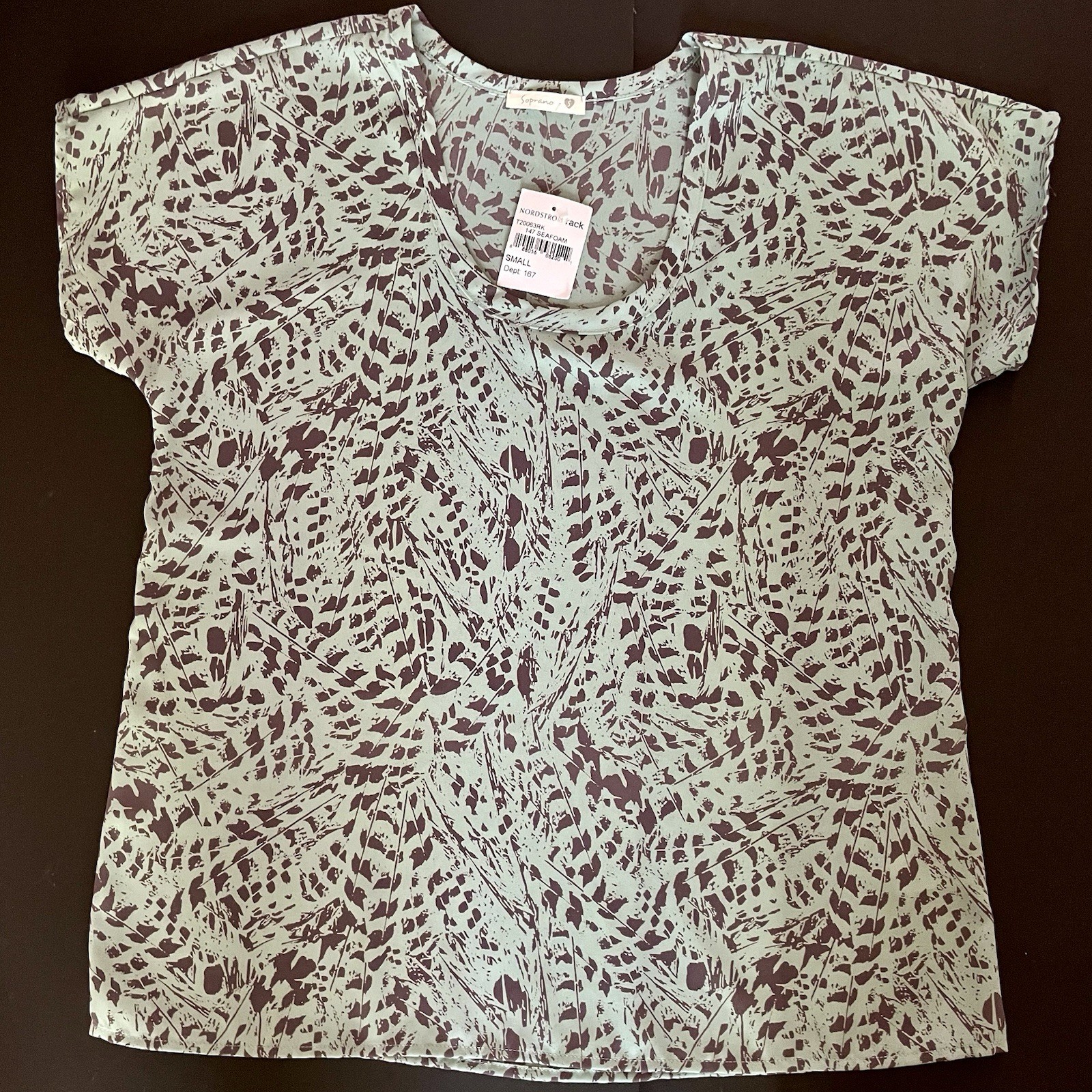 Nordstrom Rack Soprano S Polyester Crepe Cap Sleeve Scoop Neck Blouse Aqua/Gray