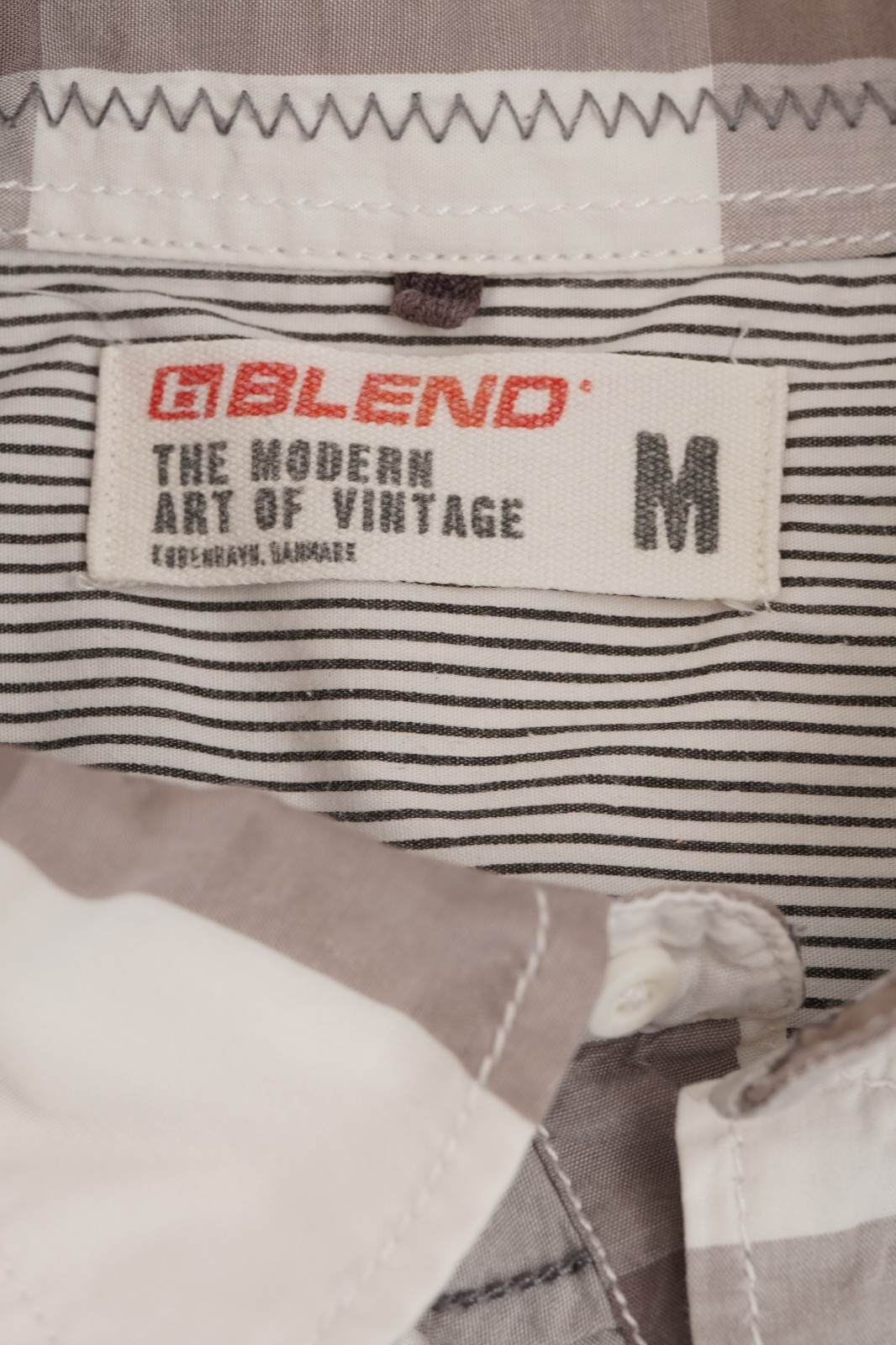 Vintage Blend Plaid Shirt Grey White Cotton Casual Mens M