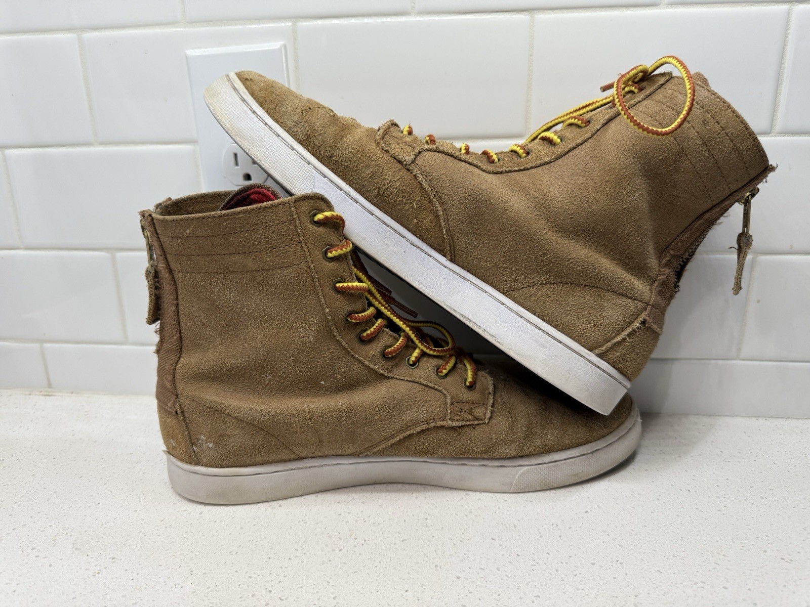 Supra WOLF S62004 Suede LACE UP Sneaker Brown High Top Size 11 Mens Rear Zip
