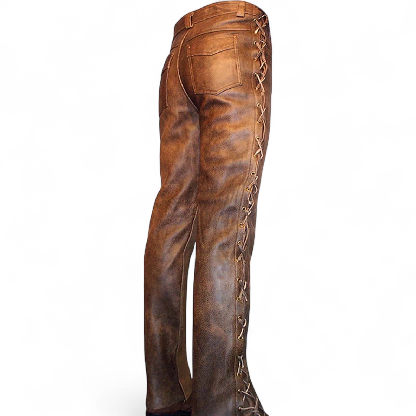 Men’s Cowboy Pant Western Distressed Vintage Native American Side Laces Up Pants