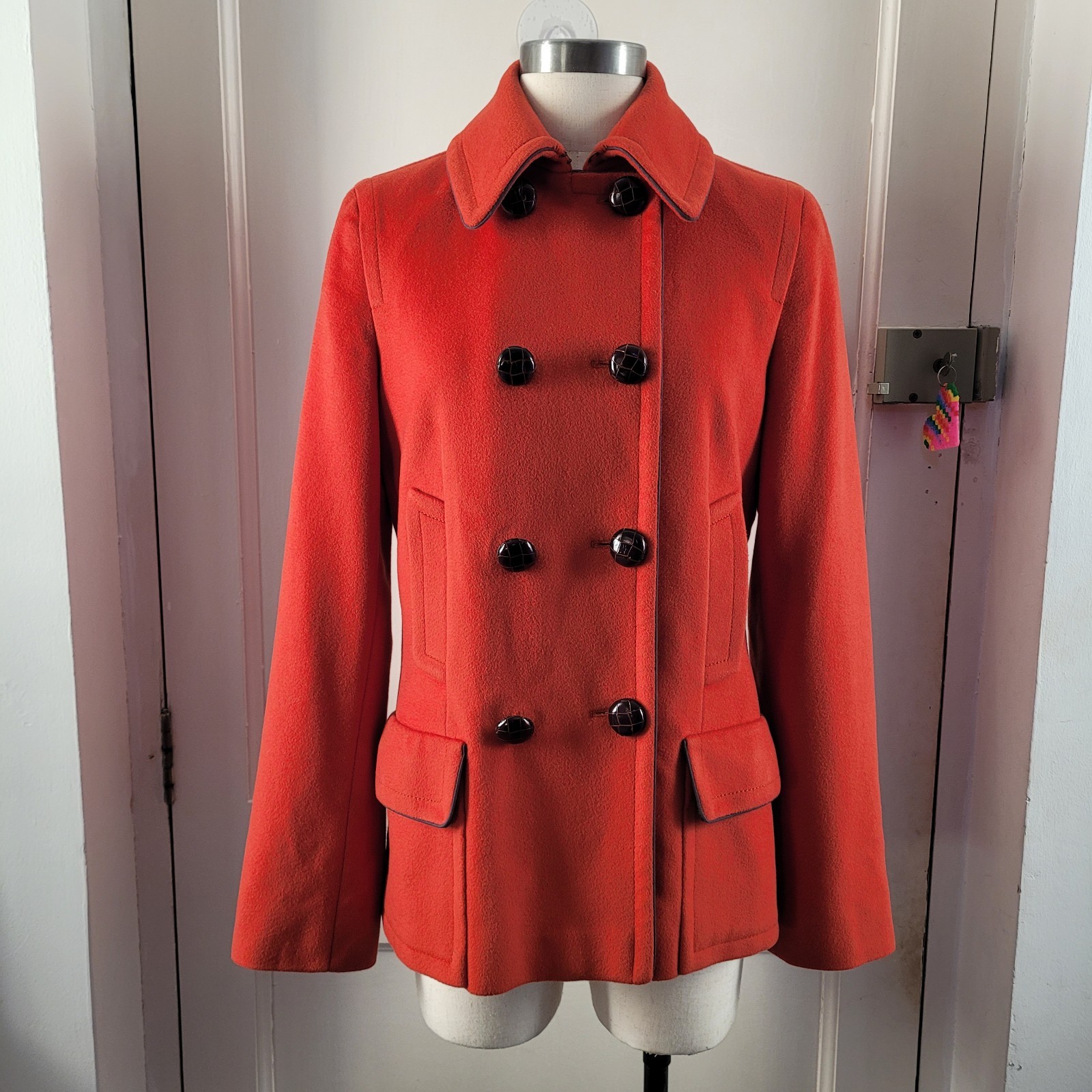 Max Mara Virgin Wool Orange Peacoat Size 10 Uk 42 It 6 Us Double Breasted Short