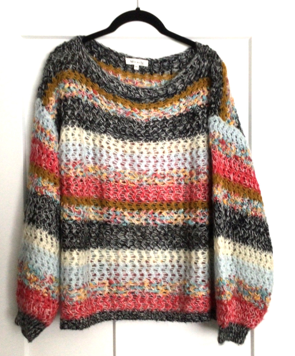 Miracle USA Multicolor open weave Sweater Boho oversized M/L