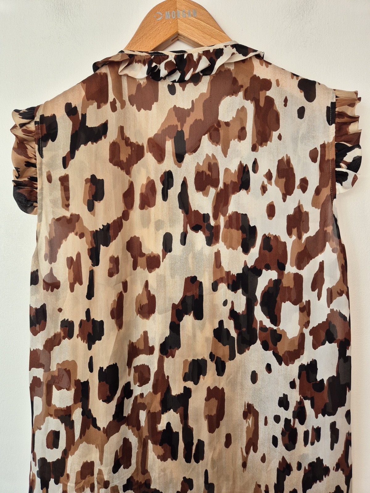 Escada Leopard Print Silk Ruffle Sleeve Blouse Size UK 8 EU 36