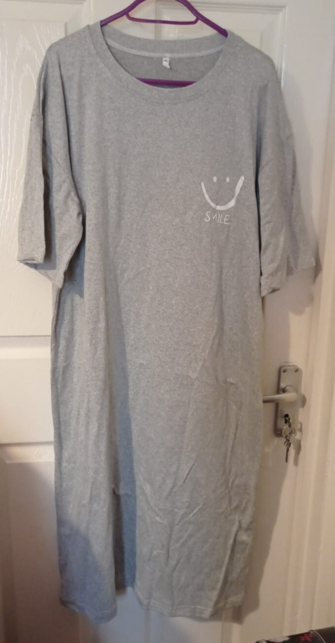 Fun Smiley Grey Maxi Dress for Women 19″ pit to pit, outdoor / night dress