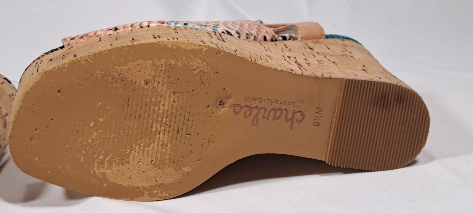 Charles by Charles David Snakeskin Cork Wedge Sandals Turquoise Tan Womens 6.5M