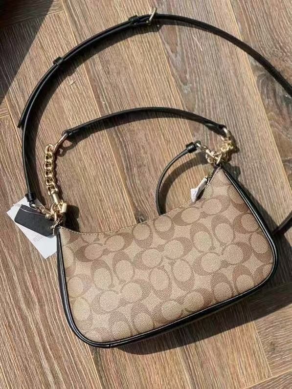 NWT COACH CA548 Teri Shoulder Bag In Signature Canvas Gold/Black Free Shipping