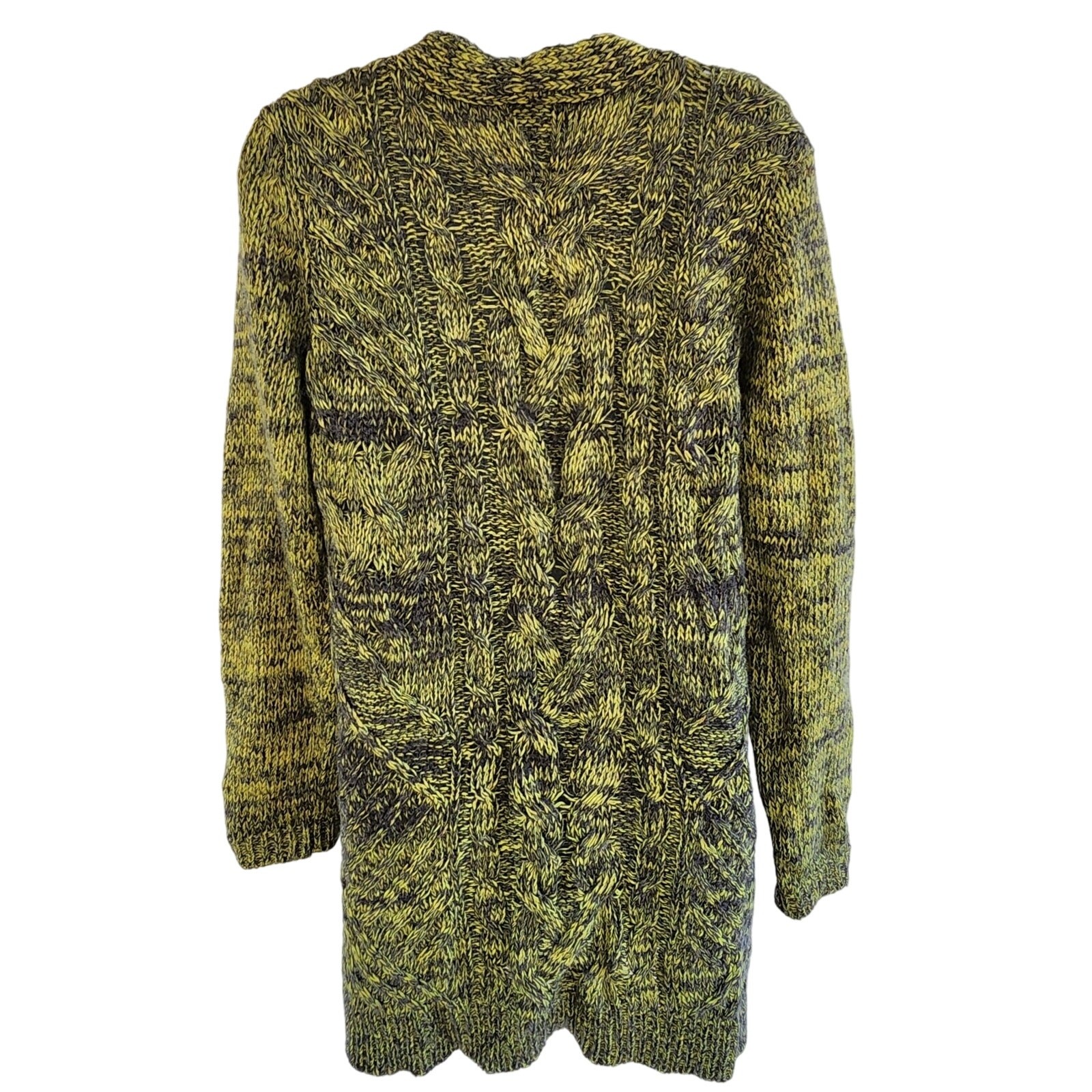 Carole Little Chunky Cable Knit Cardigan Sweater L Marled Olive Green Wool Blend