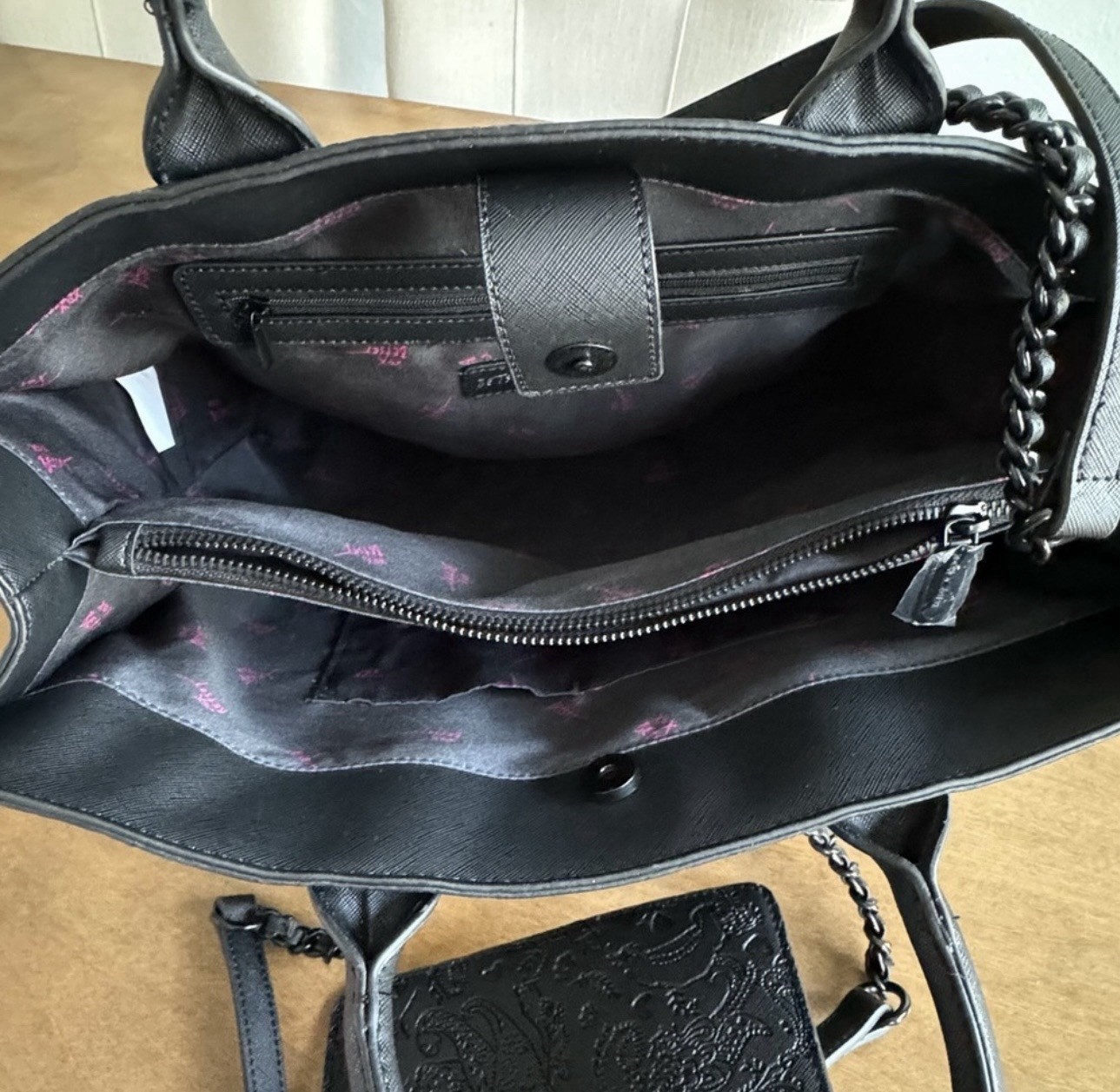 Betsey Johnson Black Embossed Skull Satchel