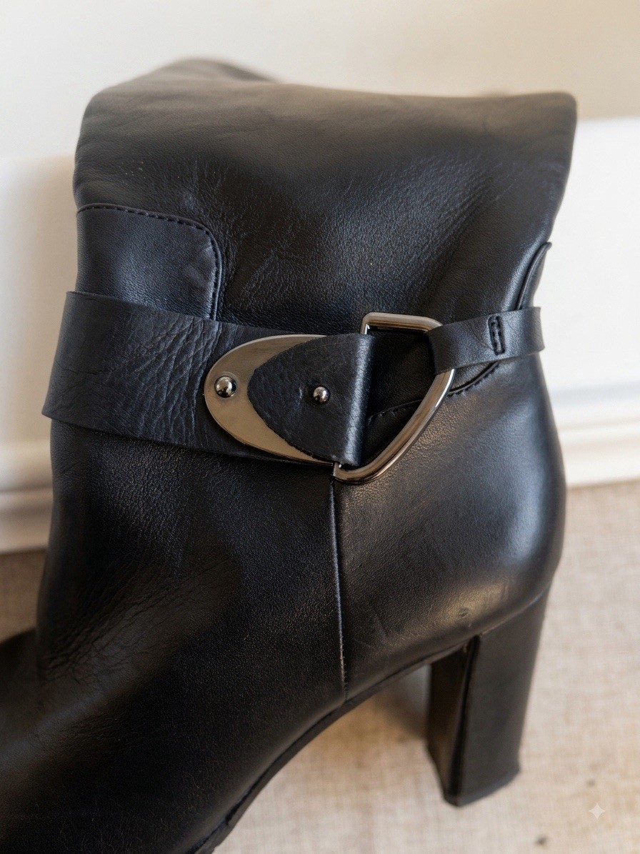 Antonio Melani Black Leather Knee High Zip Boots Buckle Accent Womens 7.5M