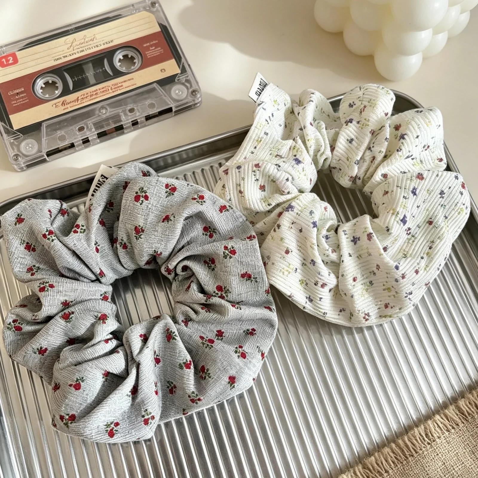 1PC New Style Floral Scrunchies For Women Elegant Ribbed Hair Ties Fashion Hair
