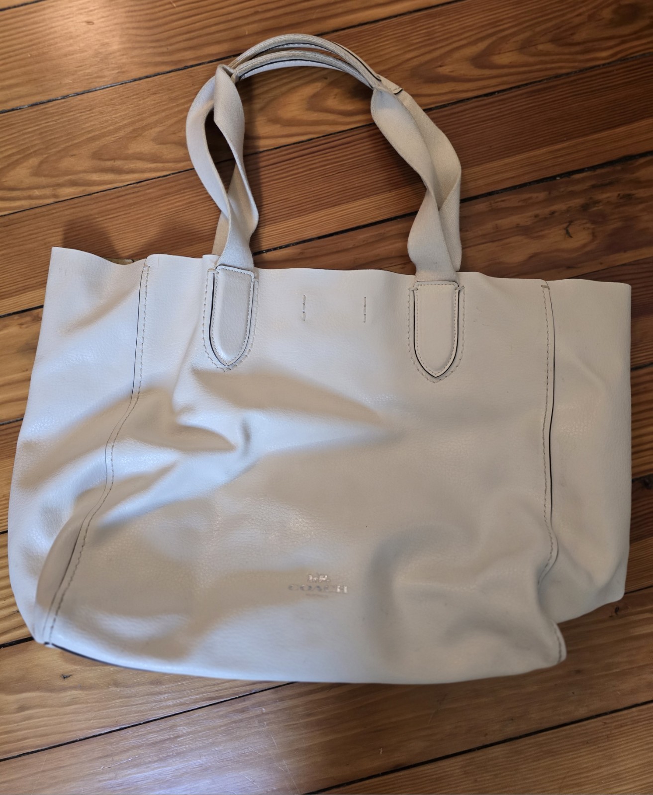 Coach Derby Tote Chalk White Pebble Leather With Floral Print Interior