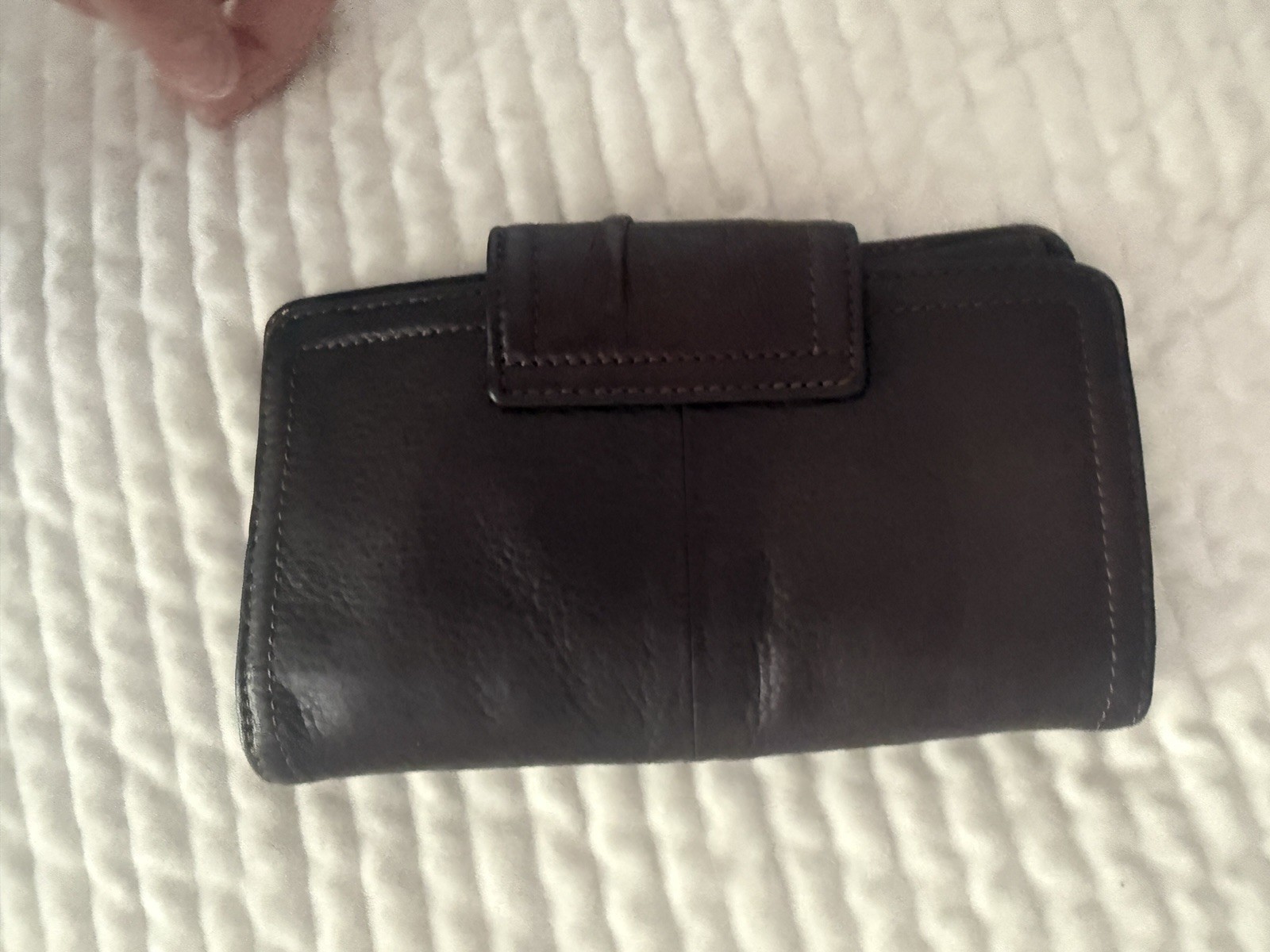 B. Makowsky Women’s Brown/Silver Checkbook Wallet Logo Buckle Folding Credit