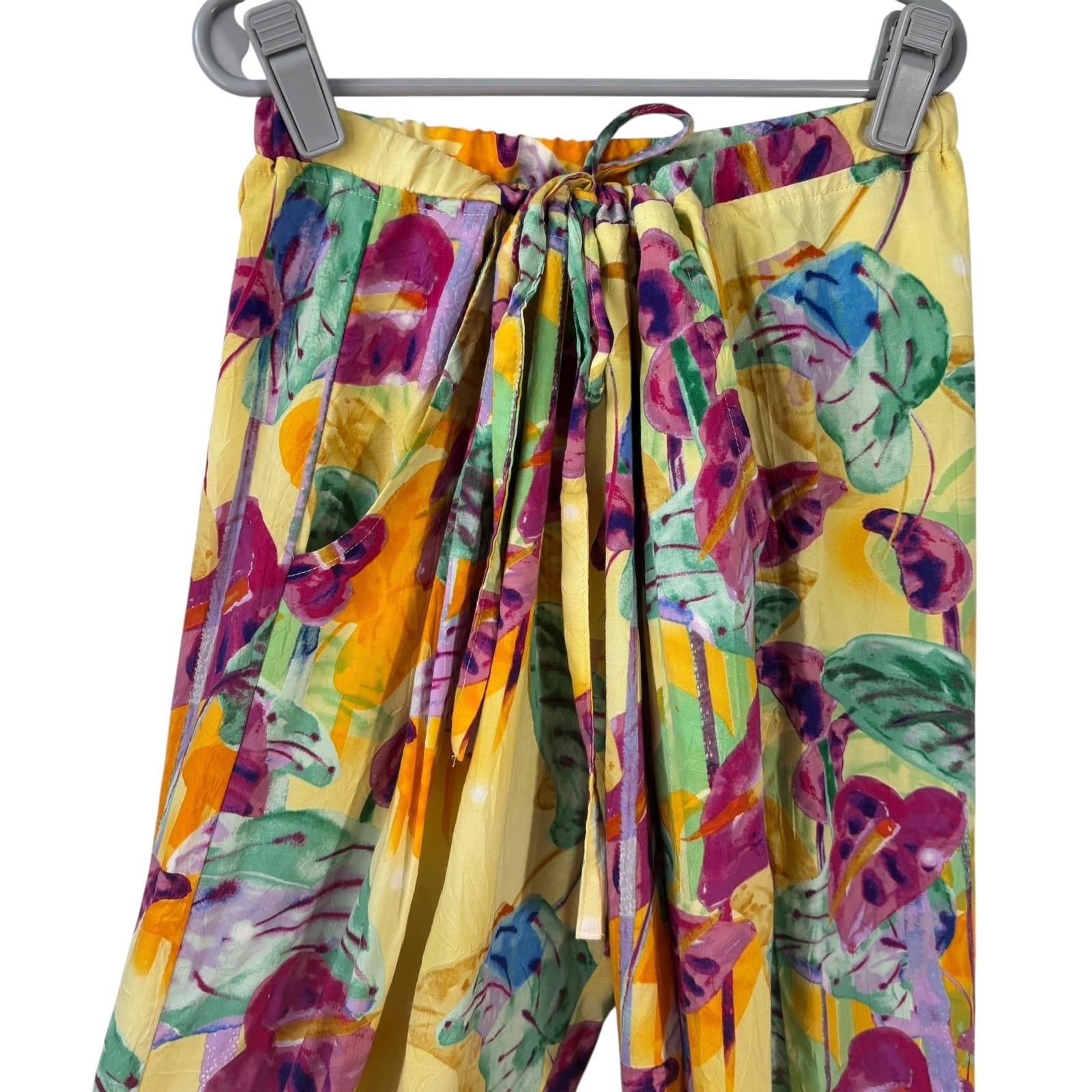 Jams World Pants XS Floating Garden Bright Colorful Rayon Drawstring Cinch Waist