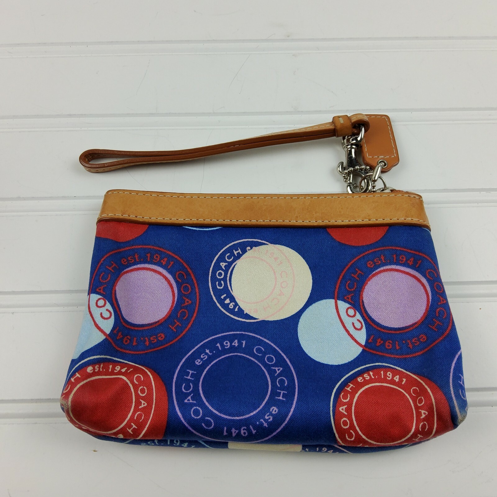 COACH Polka Dot Leah F14667 Blue White Red Shoulder Handbag Purse with Pouch
