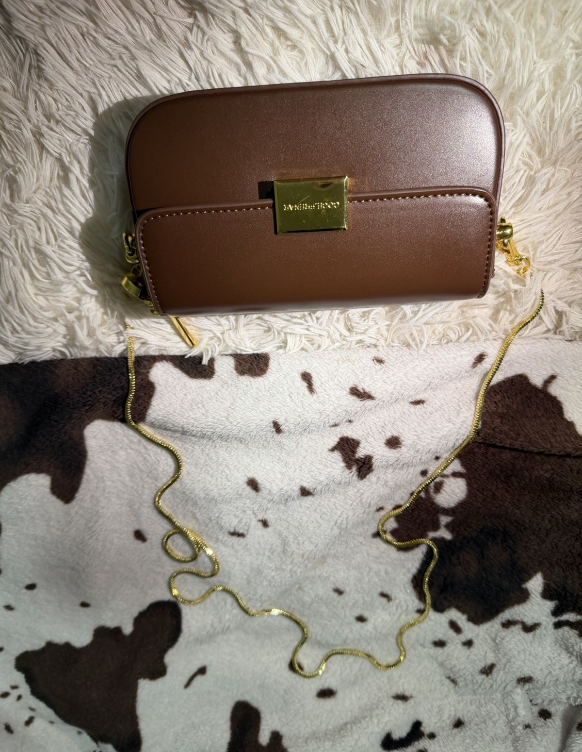 Brown Small Crossbody Bag Gold Hardware Snap Zip Detachable Strap