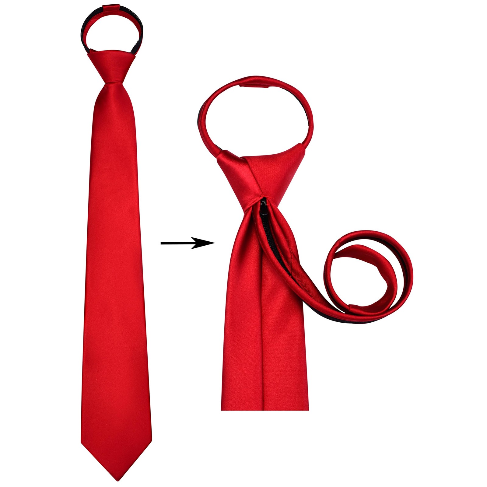 Branduce 3.15″（8cm） Mens Solid Satin Tie Pre-tied Adjustable Zipper Necktie for