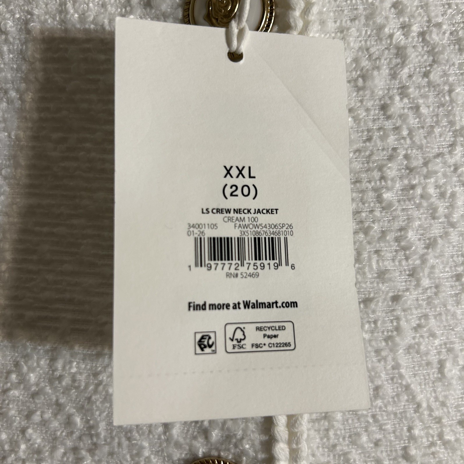 Free Assembly NEW XXL Women’s Collarless Nubby Jacket with Snap Buttons, Pockets