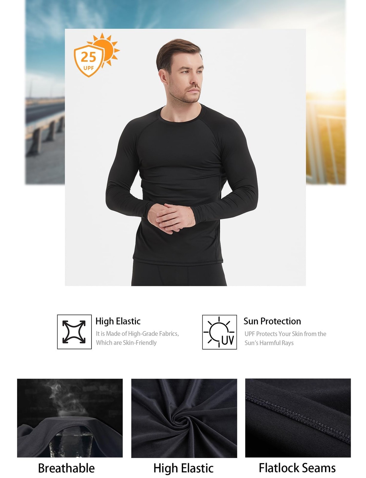 5 Pack Men’s Compression Shirts Long Sleeve Athletic Workout Sports Undershir…