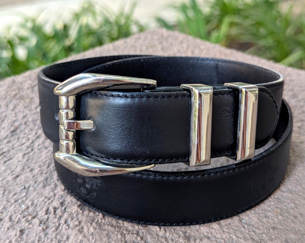 GIANNI VERSACE 90’s Silver Buckle MEDUSA Belt Black Leather Size 27 28 29 30 31″