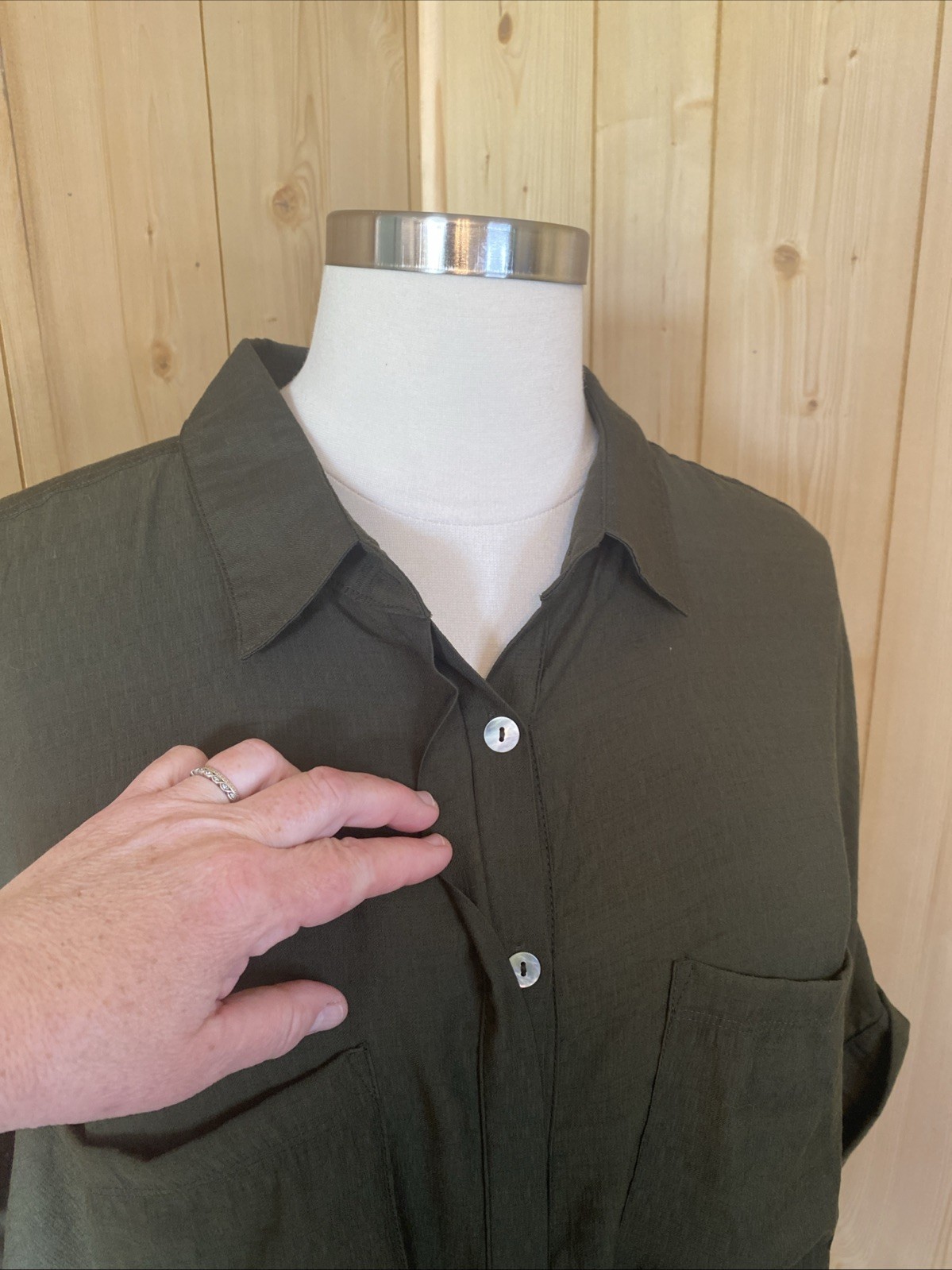 City Chic Olive Green Lightweight Button Blouse Tie Front. XXL (24)