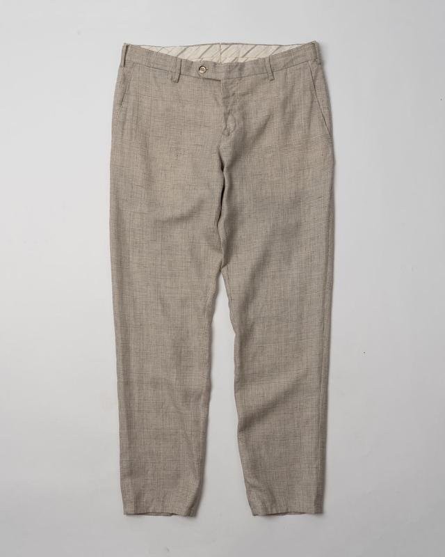 Men Checked Trousers Beige Wool/Linen 32 / M / 46