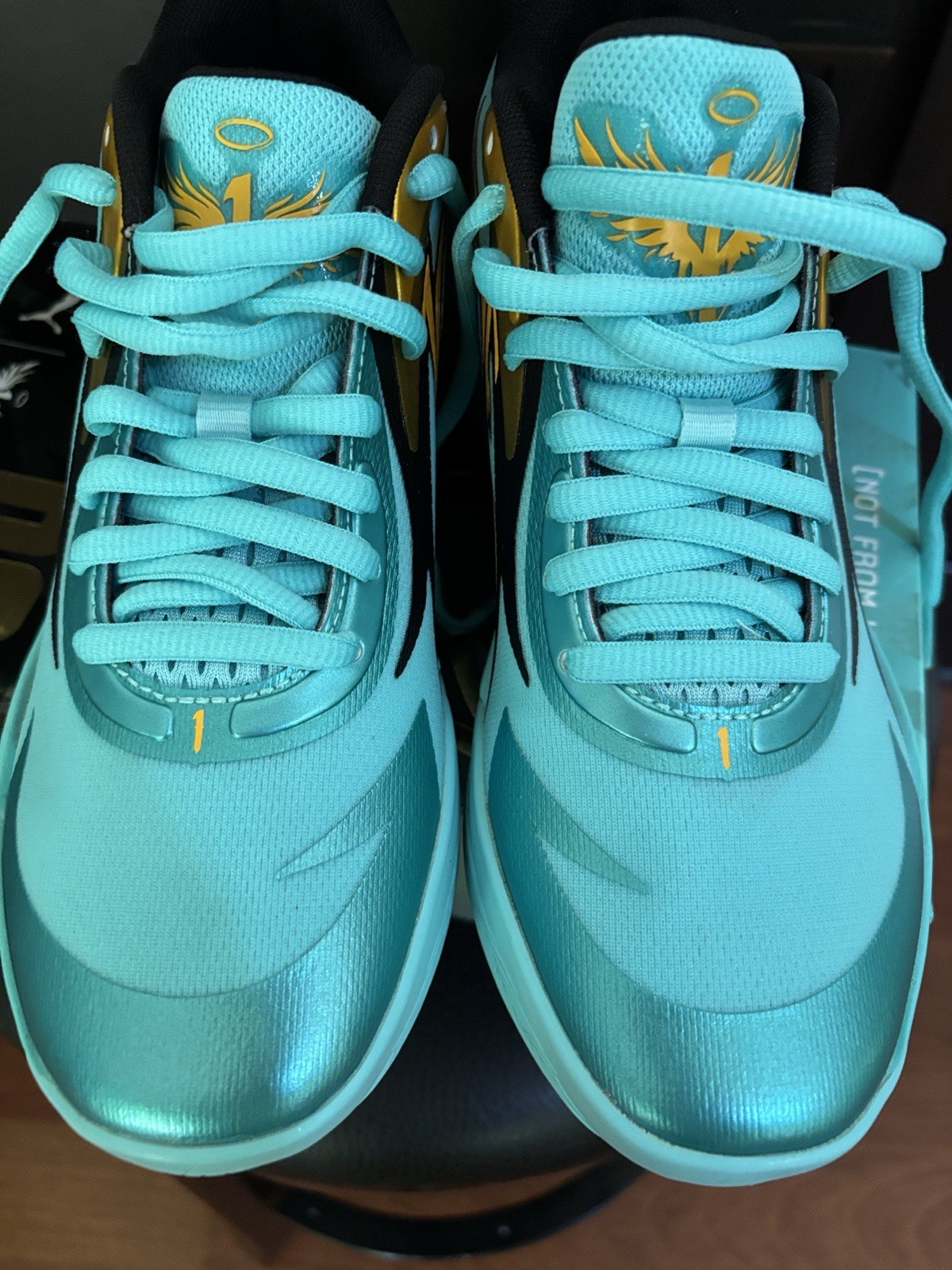 PUMA MB.02 MELO Low Top Basketball Sneakers Lace Up Blue Black Gold Youth