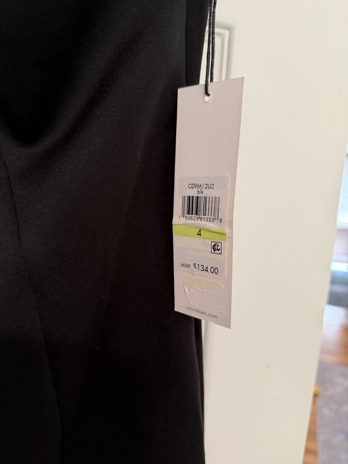 Calvin Klein Black One-Shoulder Sheath Dress Size 4 Knee-Length Satin Draped Zip