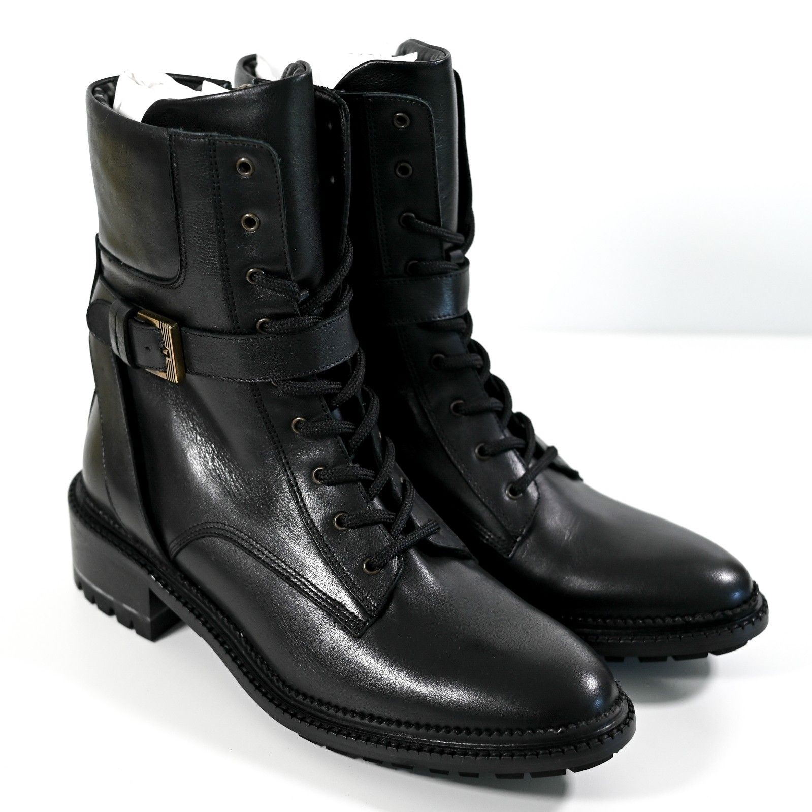 Aquatalia Octavia Calf Combat Boots Leather Shoes Black – Women’s Size 10 M