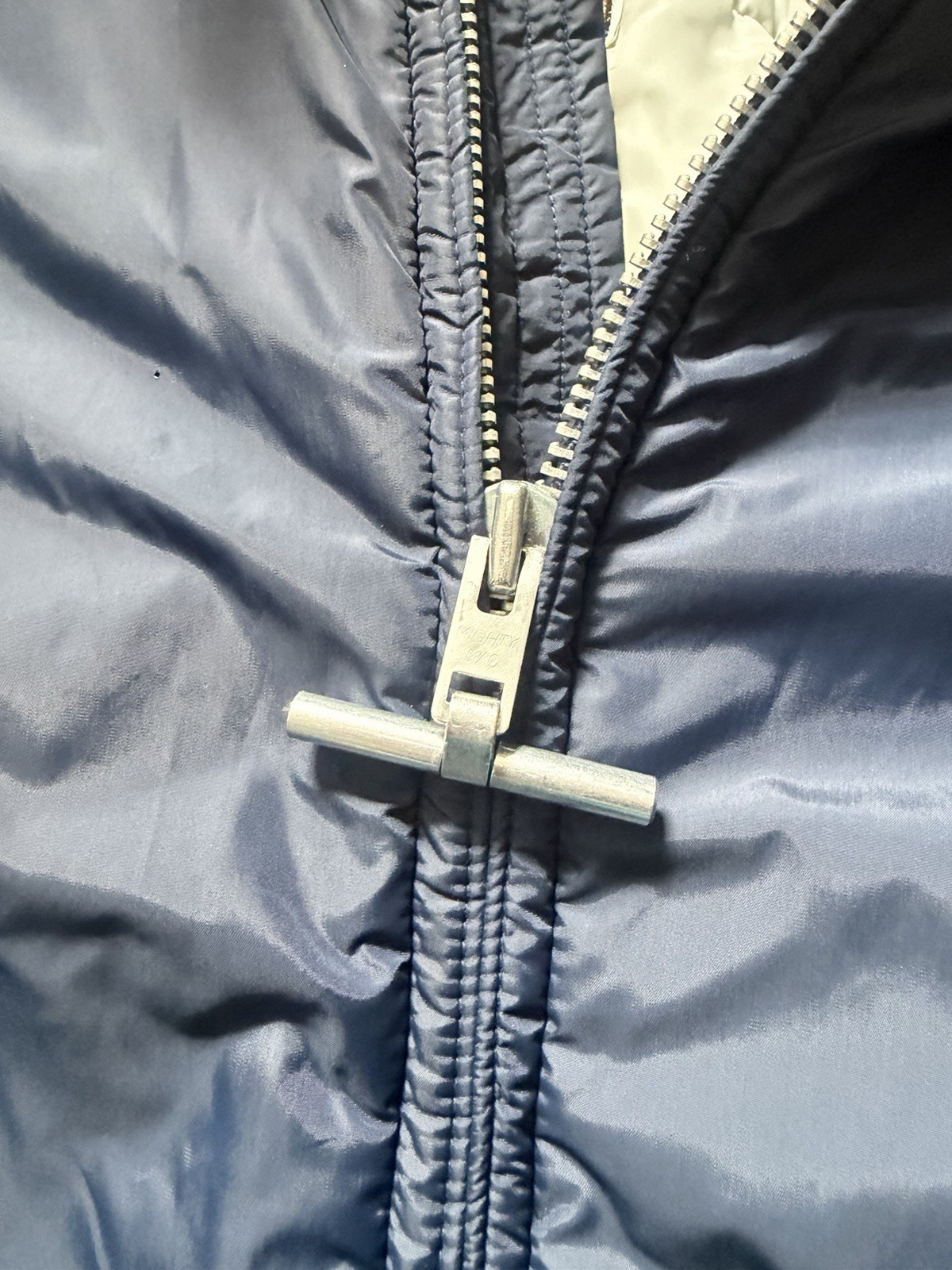 Mighty-Mac Men’s Blue Down Puffer Jacket Full Zip Toggle Stand Collar Lined 42