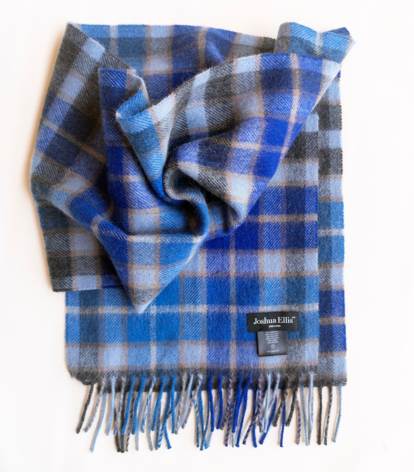 NP €167 Joshua Ellis 100% cashmere scarf, m.i. UK! checked, plaid, wool scarf