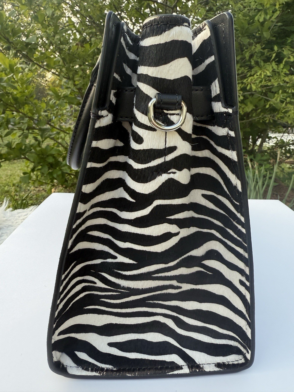 Michael Kors Hamilton Medium Satchel Mk Logo Black Zebra Print Purse