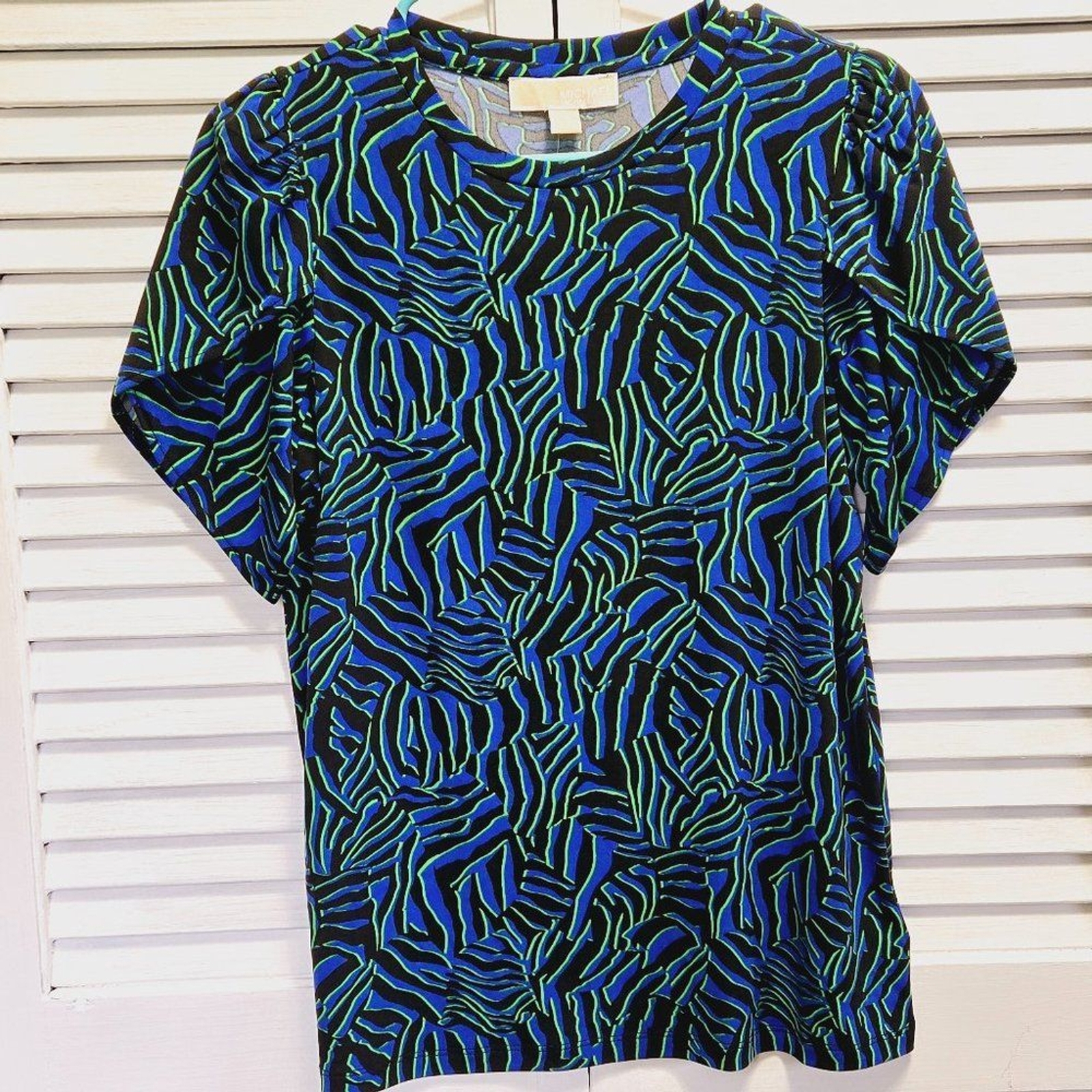 NWT MICHAEL KORS WOMENS PRINTED PETAL-SLEEVE TUNIC/TOP ROYAL MR35M6Z7U4 XS
