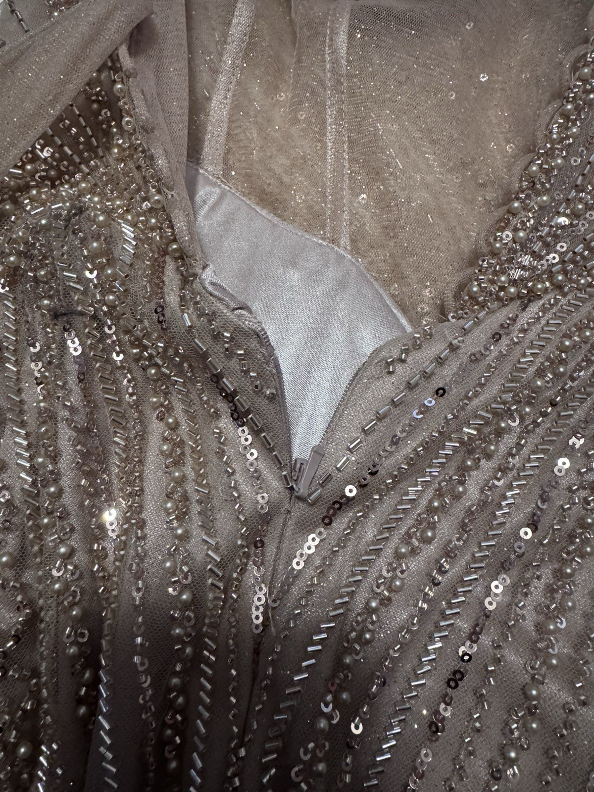 Ladivine by Cinderella Divine Champagne Beaded Sequin Mesh Gown Dress Size 12P