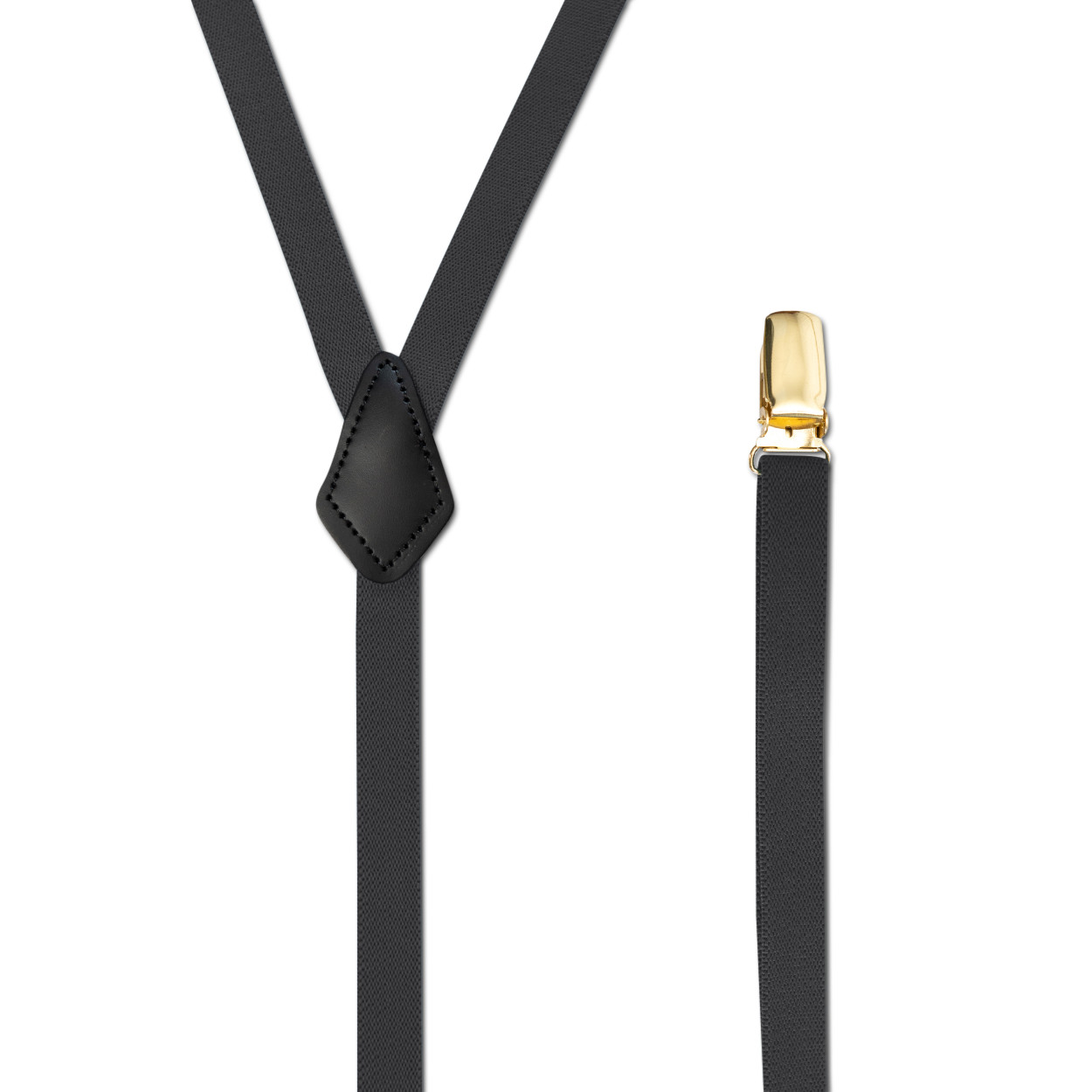 Men’s Goldtone Metal Suspenders with Clip On, Y Style & Leather Patch, USA Made