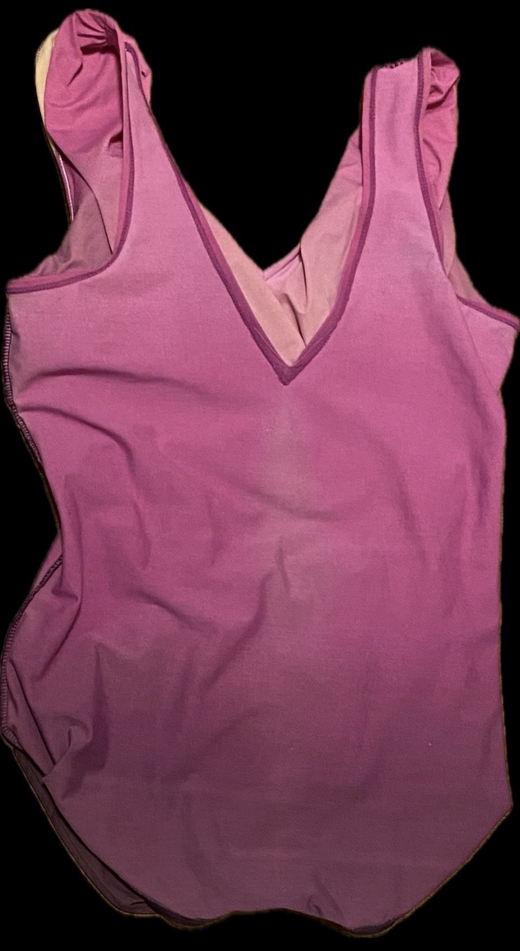 Lands’ End Women’s 1 Pc Skirted Wrap Swimsuit Size 12 Purple Ombre Slimming EUC